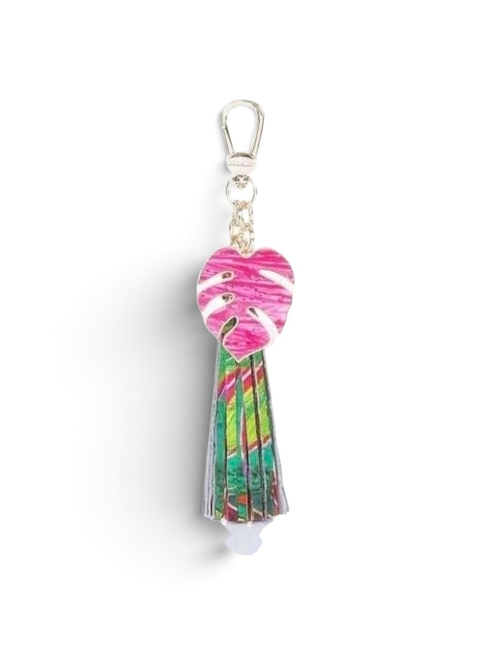 Brahmin Pink Heart Tassel Key Charm with Multicolor Fringe